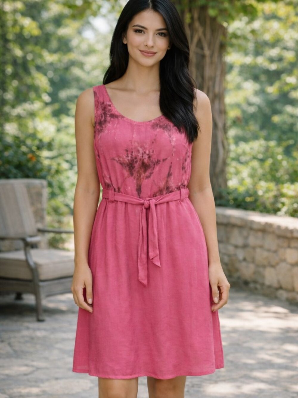 “Italian Linen Tie‑Dye Dress | Petal Pink & Grey | Size M | Boho Chic Vacay